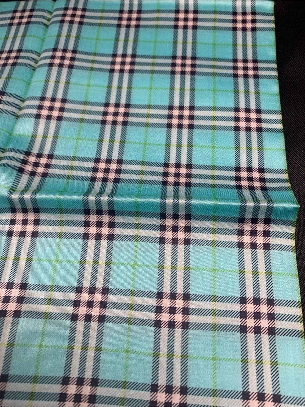 Burberry Plaid Handkerchief in Aqua Blue and Navy Trim